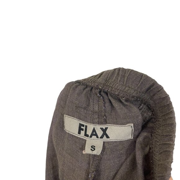 FLAX Small Pants Linen Tapered Legs Elastic Waist Dark Brown Lightweight Womens - Picture 3 of 8